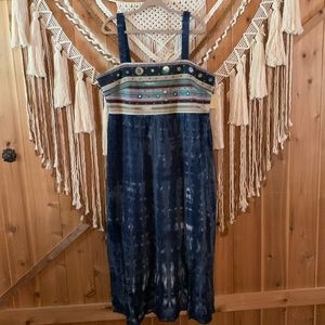 Indigo Thread Co Blue Tie Dye Woven Mirror Work Maxi Dress Size 1X